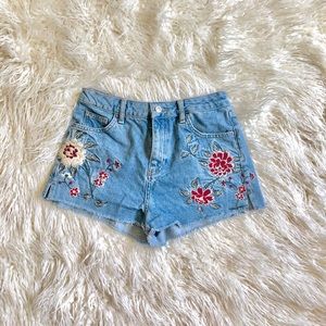 Topshop Embroidered Denim Shorts